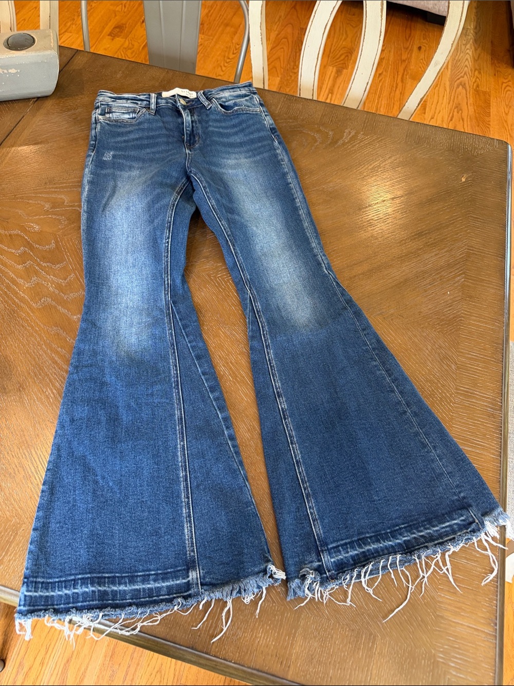 Women’s Blue Flare Wide Leg Jeans - Distressed Hem